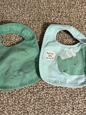 just one you by Carter's Baby Bib Lot of 2 Dinosaur Green Blue One Size